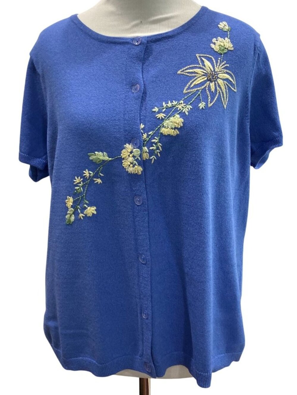 Emma James Embroidered Cardigan sz PXL Blue Floral Cottagecore Granny Romantic